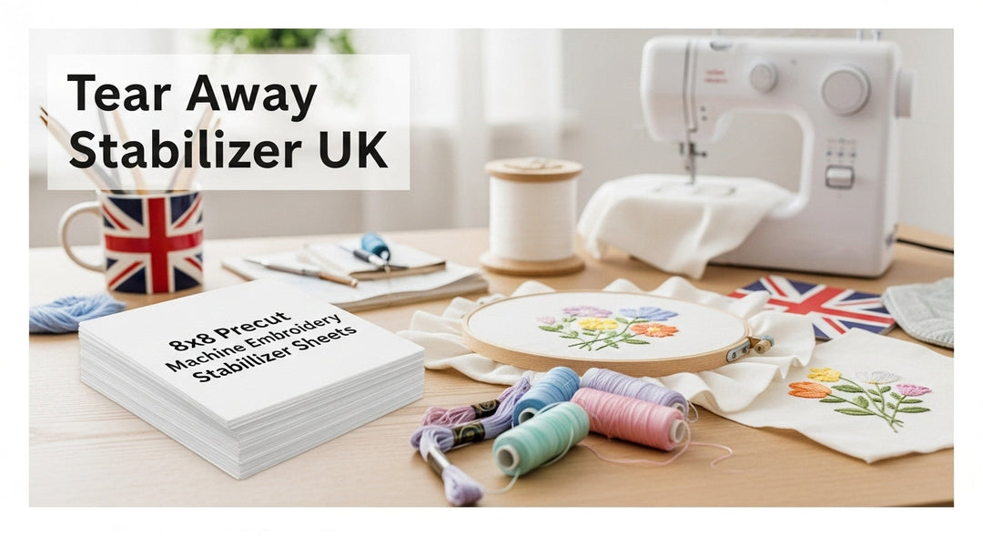 Buy Tear Away Machine Embroidery Stabilizer in UK | 8x8 Precut Sheets for Easy Stitching