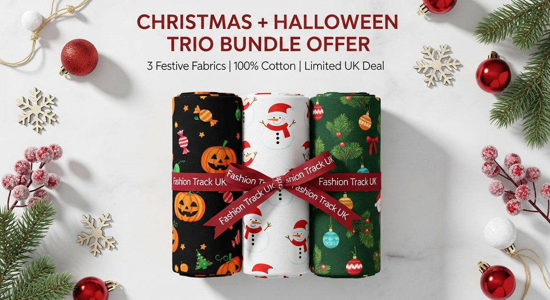 Buy 3 Fabric Bundle UK – Digitally Printed Christmas & Halloween 100% Cotton | Limited Festive Mix Deal!