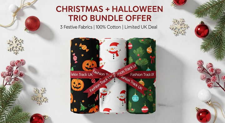Buy 3 Fabric Bundle UK – Digitally Printed Christmas & Halloween 100% Cotton | Limited Festive Mix Deal!
