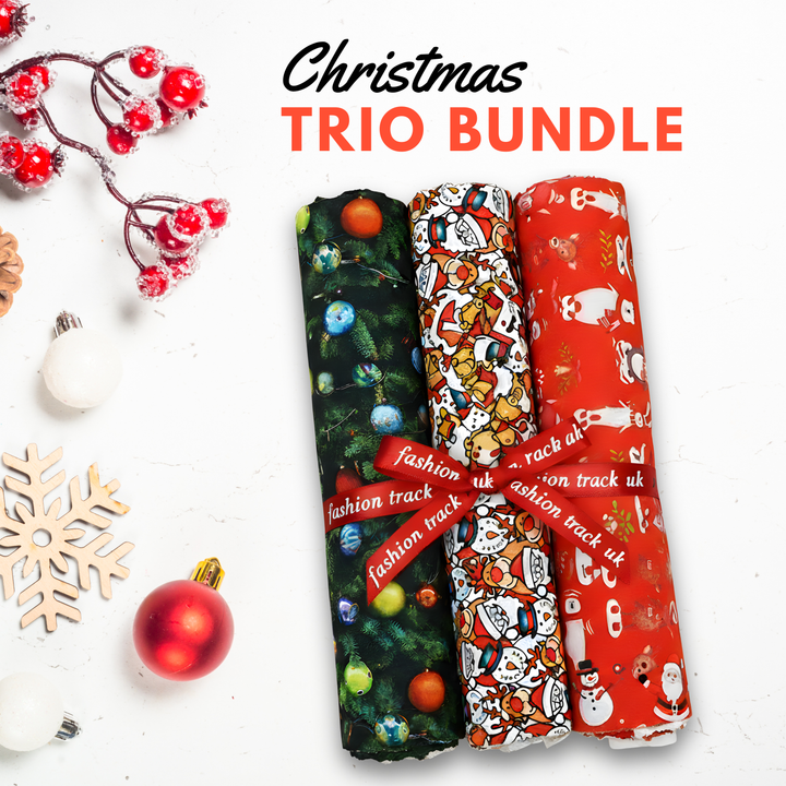 3 Fabric Bundle – Digitally Printed Christmas + Halloween 100% Cotton | 45" Wide (Festive Mix Bundle)