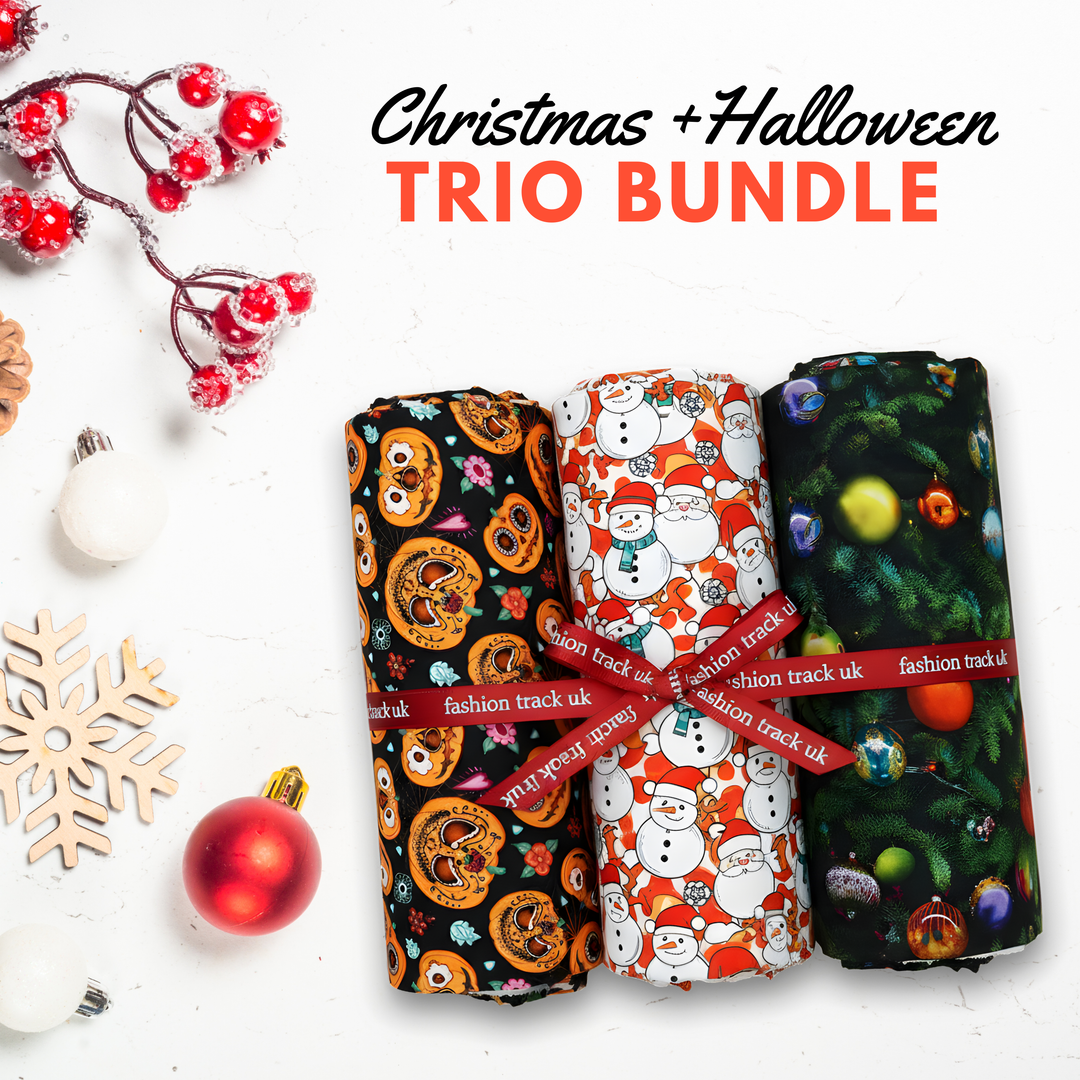 3 Fabric Bundle – Digitally Printed Christmas + Halloween 100% Cotton | 45" Wide (Festive Mix Bundle)