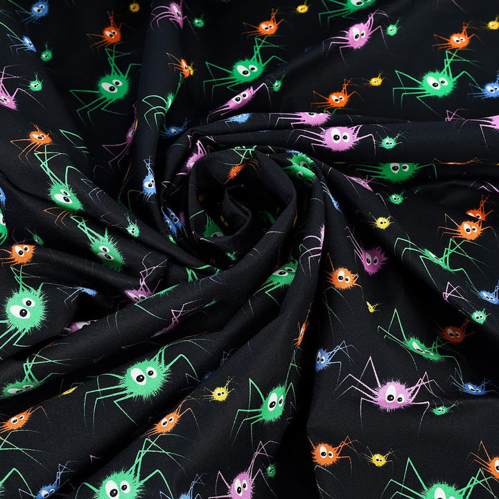 Halloween Cotton Fabric by the Metre – 100% Cotton Pumpkin &amp; Spooky Spider Prints