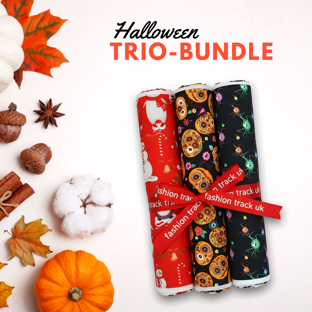 3 Fabric Bundle – Digitally Printed Christmas + Halloween 100% Cotton | 45" Wide (Festive Mix Bundle)