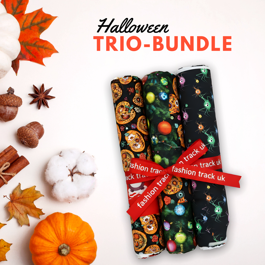 3 Fabric Bundle – Digitally Printed Christmas + Halloween 100% Cotton | 45" Wide (Festive Mix Bundle)