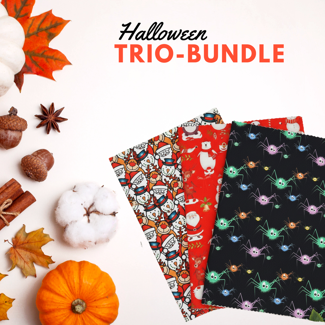 3 Fabric Bundle – Digitally Printed Christmas + Halloween 100% Cotton | 45" Wide (Festive Mix Bundle)