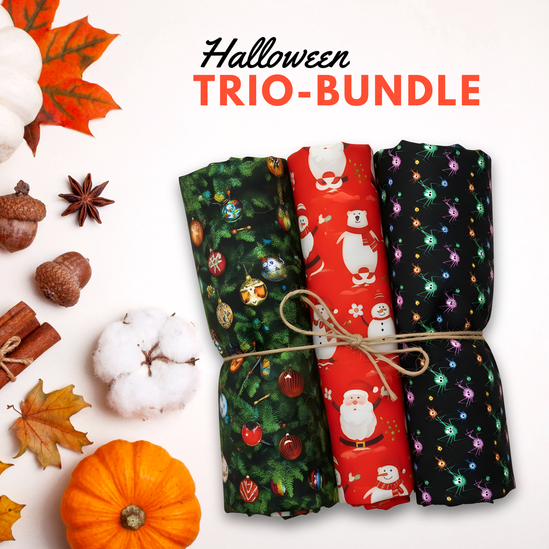 3 Fabric Bundle – Digitally Printed Christmas + Halloween 100% Cotton | 45" Wide (Festive Mix Bundle)