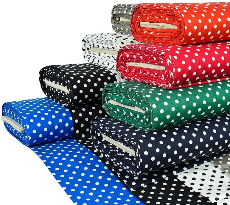 Printed 8mm Polka Dot Cotton Material Ideal for Dressmaking and Quilting