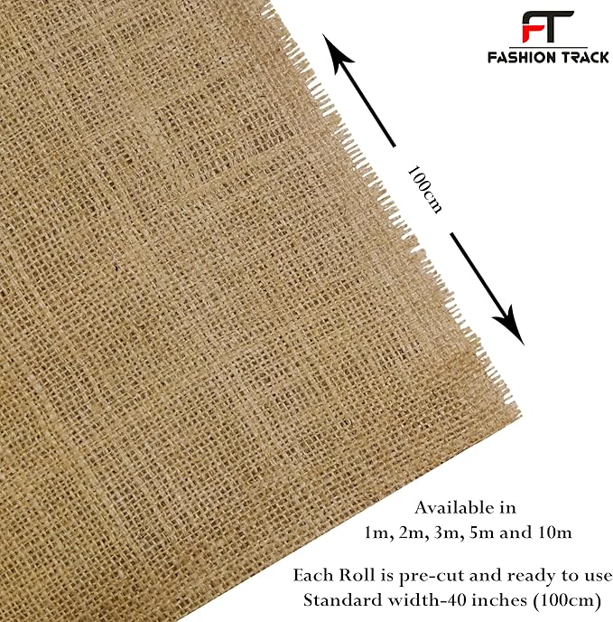 FT Fashion Track Hessian Fabric 40"/100cm Wide, 10m Natural Burlap 275Gsm Jute for Crafts, Upholstery & Decor