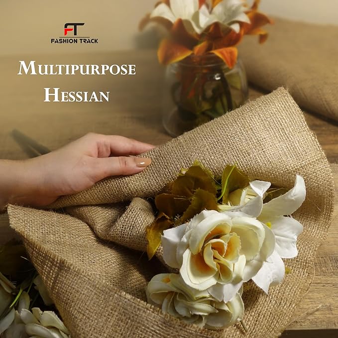 FT Fashion Track Hessian Fabric 40"/100cm Wide, 10m Natural Burlap 275Gsm Jute for Crafts, Upholstery & Decor