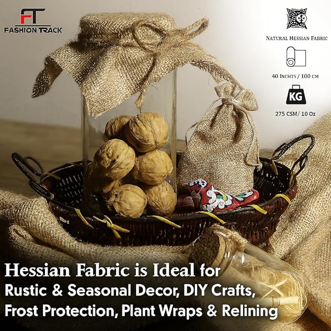FT Fashion Track Hessian Fabric 40"/100cm Wide, 10m Natural Burlap 275Gsm Jute for Crafts, Upholstery & Decor