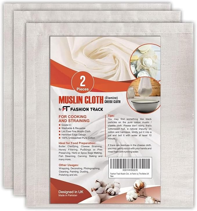 Muslin Cloths for Cooking, Cheese Cloths for Straining, 2 Pcs for Baking and Filtering, 50 x 50cm, Grade 90 Lint-Free 100% Unbleached Cotton Reusable Fabric