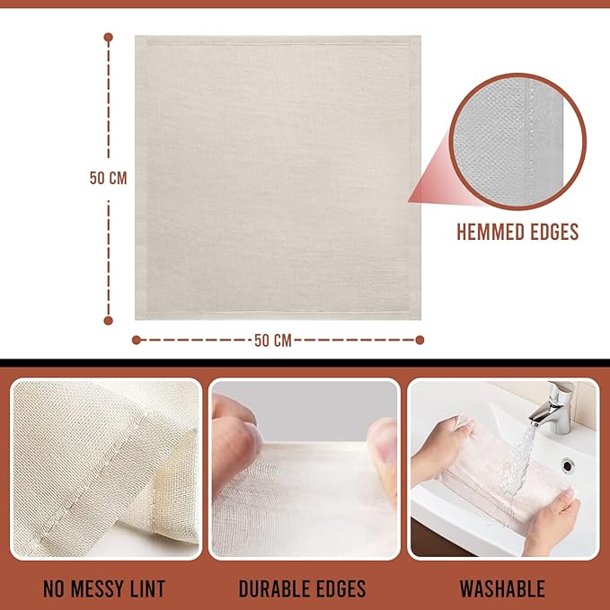 Muslin Cloths for Cooking, Cheese Cloths for Straining, 2 Pcs for Baking and Filtering, 50 x 50cm, Grade 90 Lint-Free 100% Unbleached Cotton Reusable Fabric