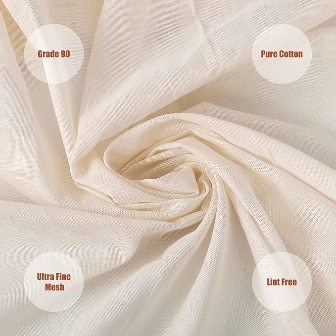 Muslin Cloths for Cooking, Cheese Cloths for Straining, 2 Pcs for Baking and Filtering, 50 x 50cm, Grade 90 Lint-Free 100% Unbleached Cotton Reusable Fabric
