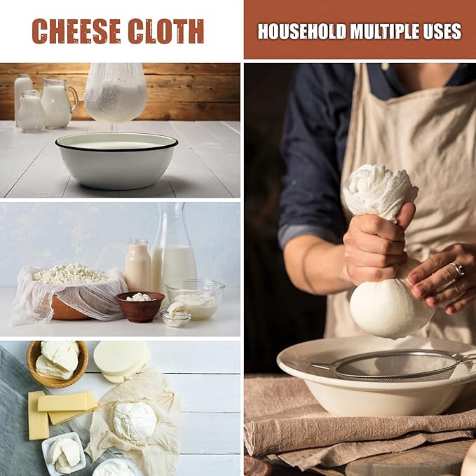 Muslin Cloths for Cooking, Cheese Cloths for Straining, 2 Pcs for Baking and Filtering, 50 x 50cm, Grade 90 Lint-Free 100% Unbleached Cotton Reusable Fabric