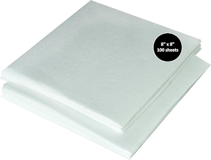 Tear Away Machine Embroidery Stabilizer Backing – 100 Precut Sheets (20 × 20 cm / 8 × 8") – Medium Weight 50 gsm