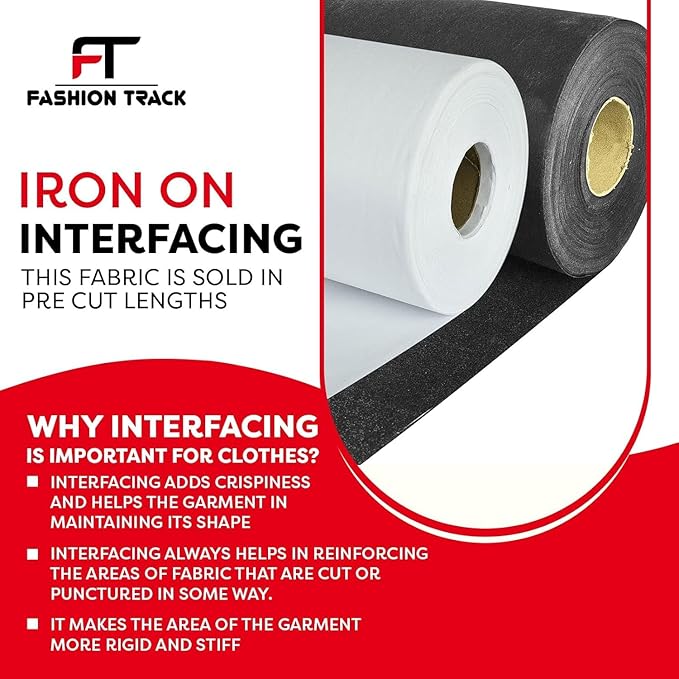 Iron-On Interfacing Fabric – White (Full Roll 100 Meters) | Mediumweight Fusible Backing for Sewing & Dressmaking